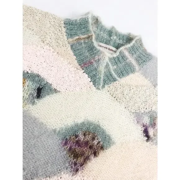 Vintage Intarsia Patterned Hand-Knit SweaterSize L Crew & Scoop Necks